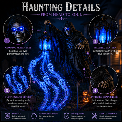 🎃 Turn Your Yard Into A Haunted Halloween Scene | Solar-Powered Animated Garden Lights with Glowing Ghost Effects | Witch, Reaper, Scarecrow & More