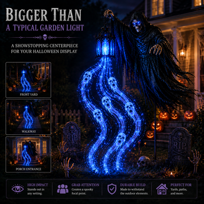 🎃 Turn Your Yard Into A Haunted Halloween Scene | Solar-Powered Animated Garden Lights with Glowing Ghost Effects | Witch, Reaper, Scarecrow & More