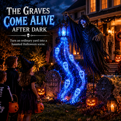 🎃 Turn Your Yard Into A Haunted Halloween Scene | Solar-Powered Animated Garden Lights with Glowing Ghost Effects | Witch, Reaper, Scarecrow & More