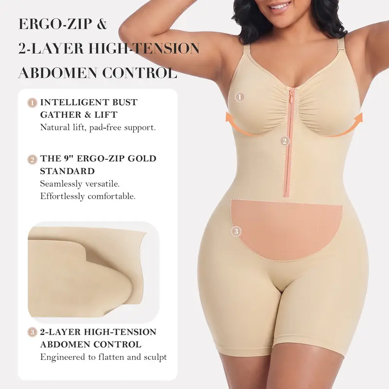 LOROLABS | Women Fajas Shapewear Seamless Bodysuit Double-Layer Tummy Control Zip-Up Body Shaper Waist Defining Silhouette