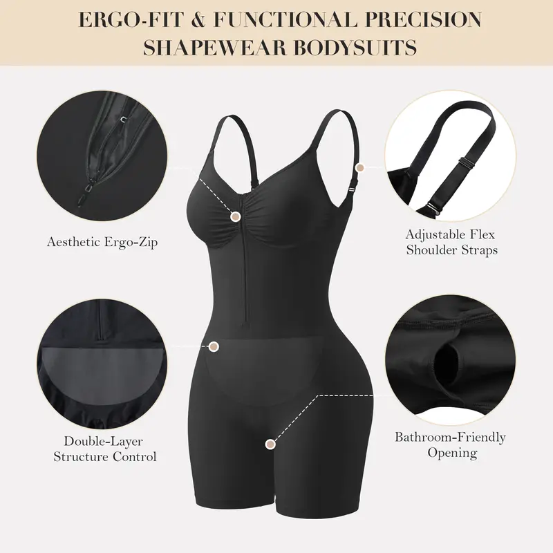 LOROLABS | Women Fajas Shapewear Seamless Bodysuit Double-Layer Tummy Control Zip-Up Body Shaper Waist Defining Silhouette
